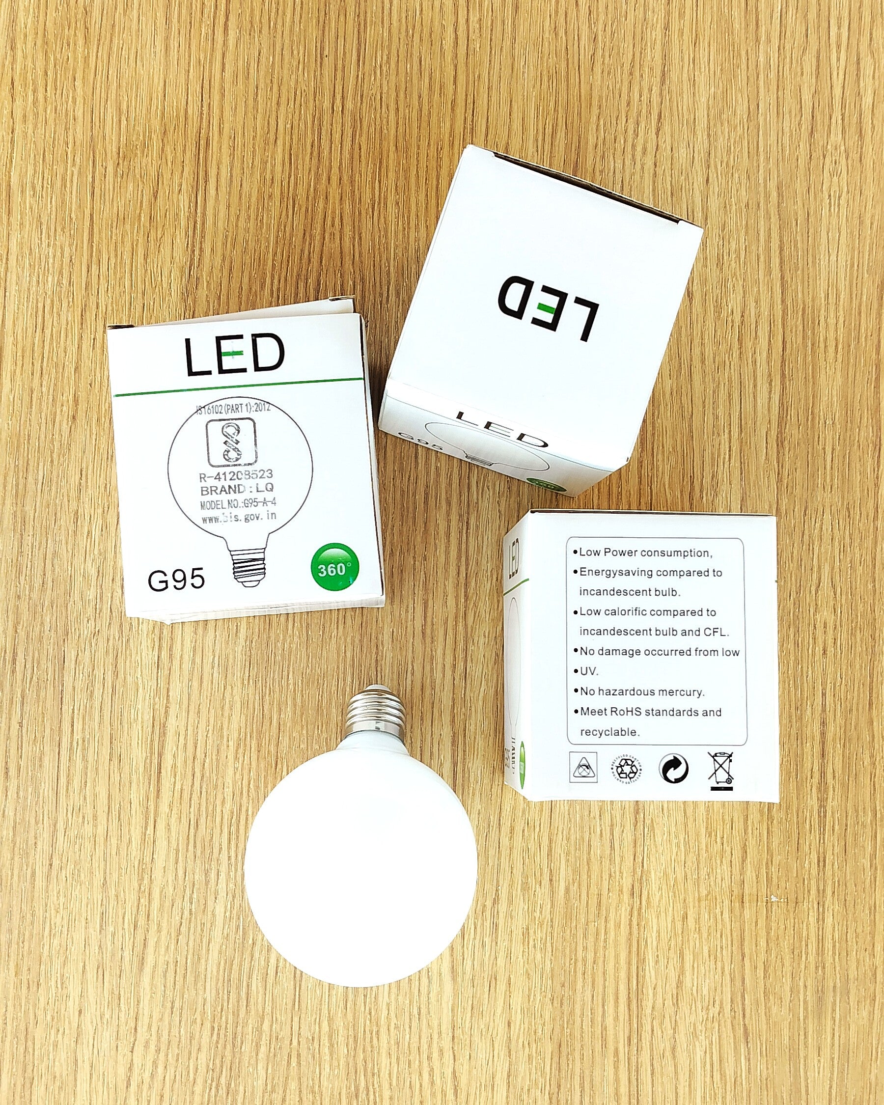 LQ Warm White LED Light Bulb (E27 Base, G95, 6W/7W, 2700K/3000K)-Mianzi
