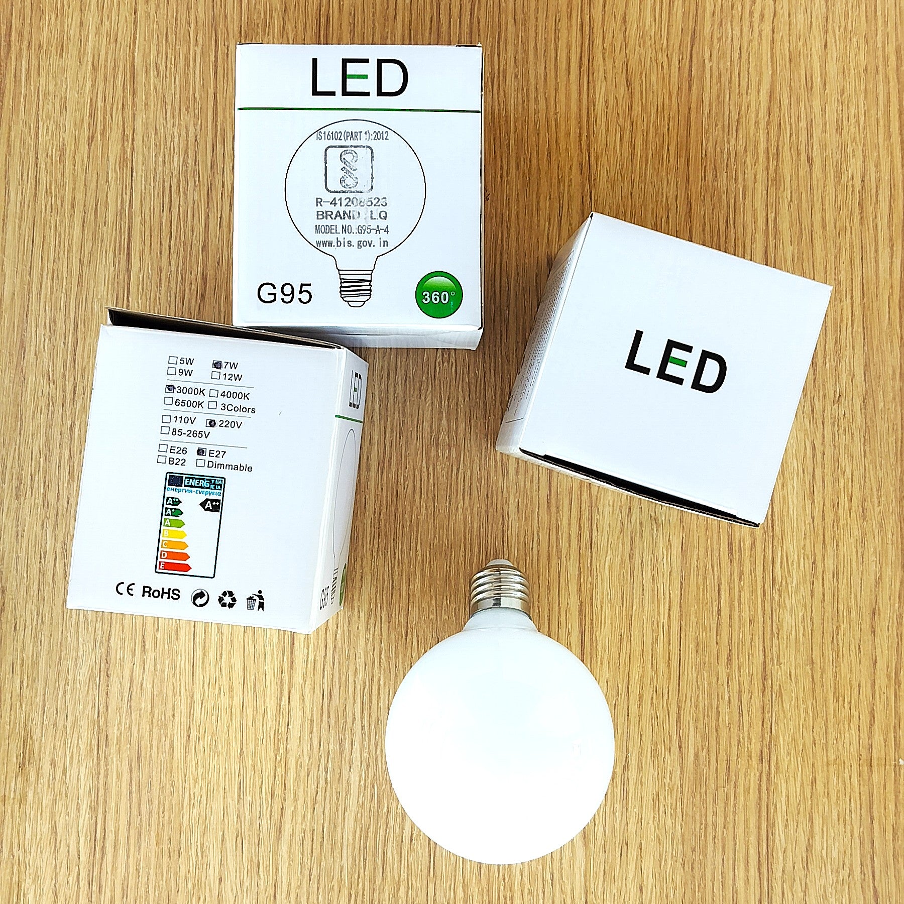 LQ Warm White LED Light Bulb (E27 Base, G95, 6W/7W, 2700K/3000K)-Mianzi