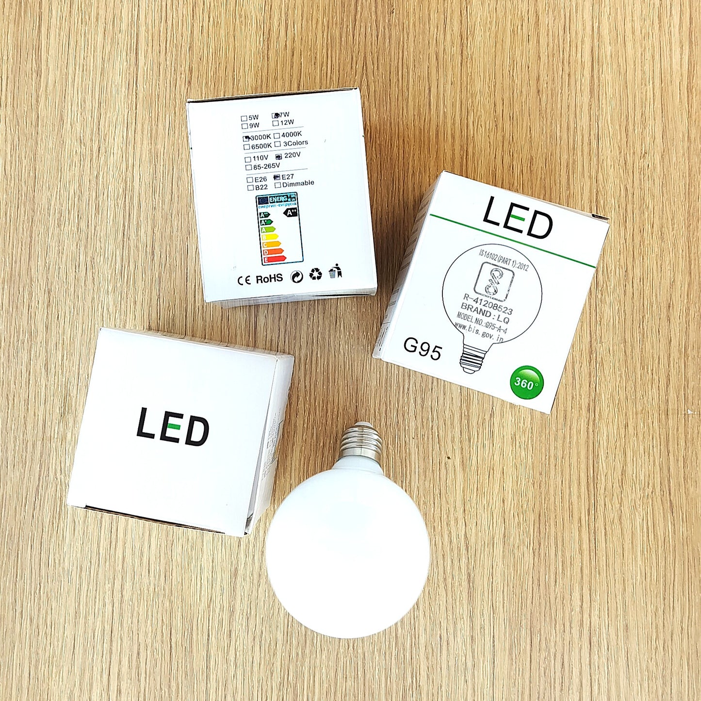 LQ Warm White LED Light Bulb (E27 Base, G95, 6W/7W, 2700K/3000K)-Mianzi