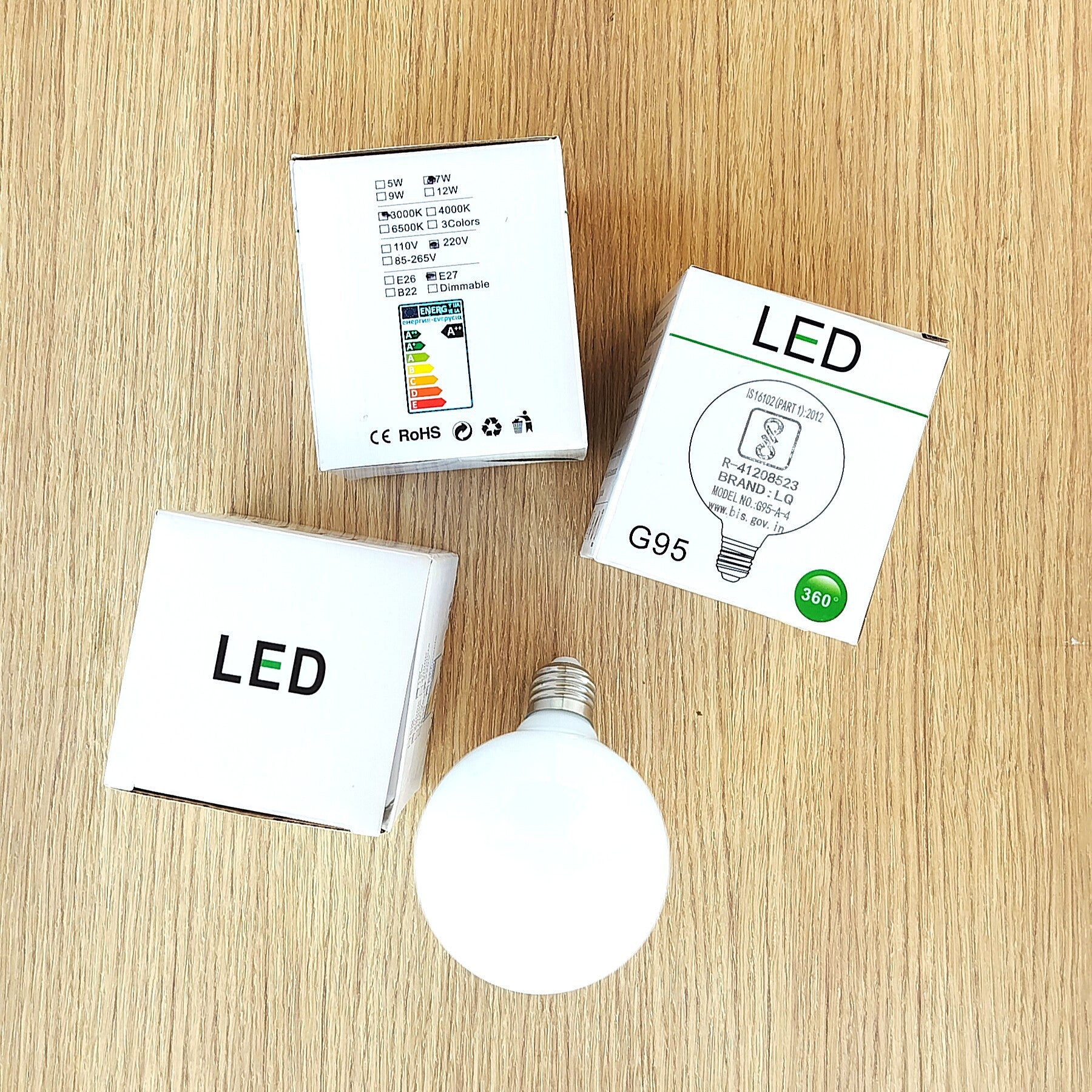 LQ Warm White LED Light Bulb (E27 Base, G95, 6W/7W, 2700K/3000K)-Mianzi