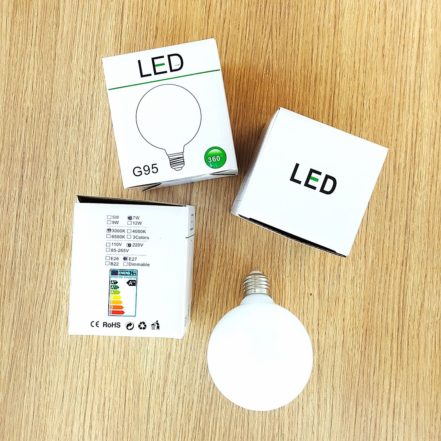 LQ Warm White LED Light Bulb (E27 Base, G95, 6W/7W, 2700K/3000K)-Mianzi
