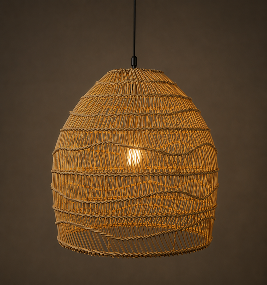 Mianzi Crator Pendant Lamp: Rattan Cane Handmade Lamp Boho Restaurants Decor