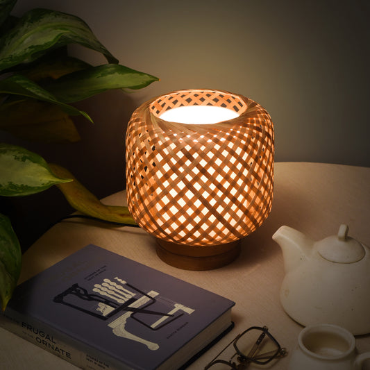 Opium-Designer Bamboo Table Top Lamp Handwoven Cane Japandi Handmade for Home Cafe Lighting Restaurants Decor