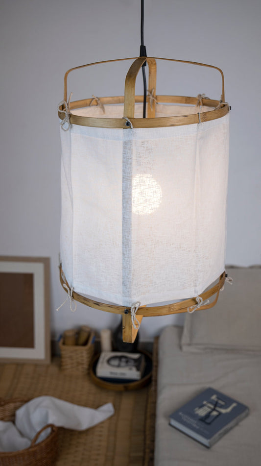 Exploring Mianzi's IRIS Fabric Pendant Lamps: Best Bamboo Fabric Lamps Online-Mianzi-boho-décor