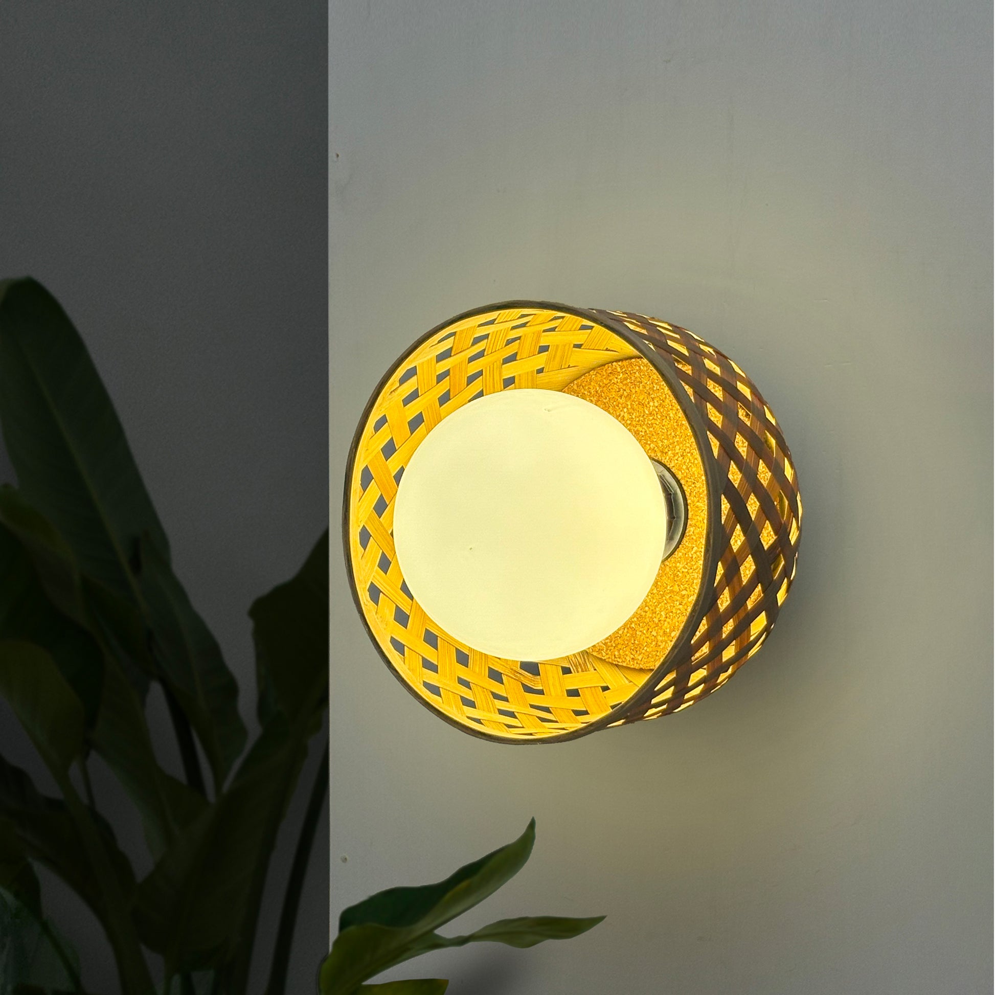 Foxglove Arctic Wall Lamp: Designer Bamboo Unique Wall Light Sconce for Home and Offices [20cm/8in Dia]-Mianzi