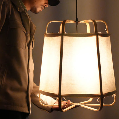 Ares Fabric Pendant Lamp Noble: Bamboo Fabric Handmade Lamp Home Japandi Cafe Decor