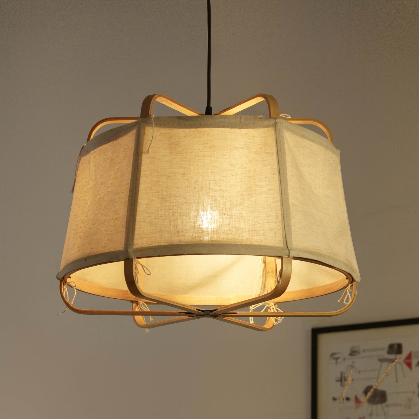 Ares Fabric Pendant Lamp Juniper: Bamboo Fabric Handmade Lamp Boho Restaurants Decor