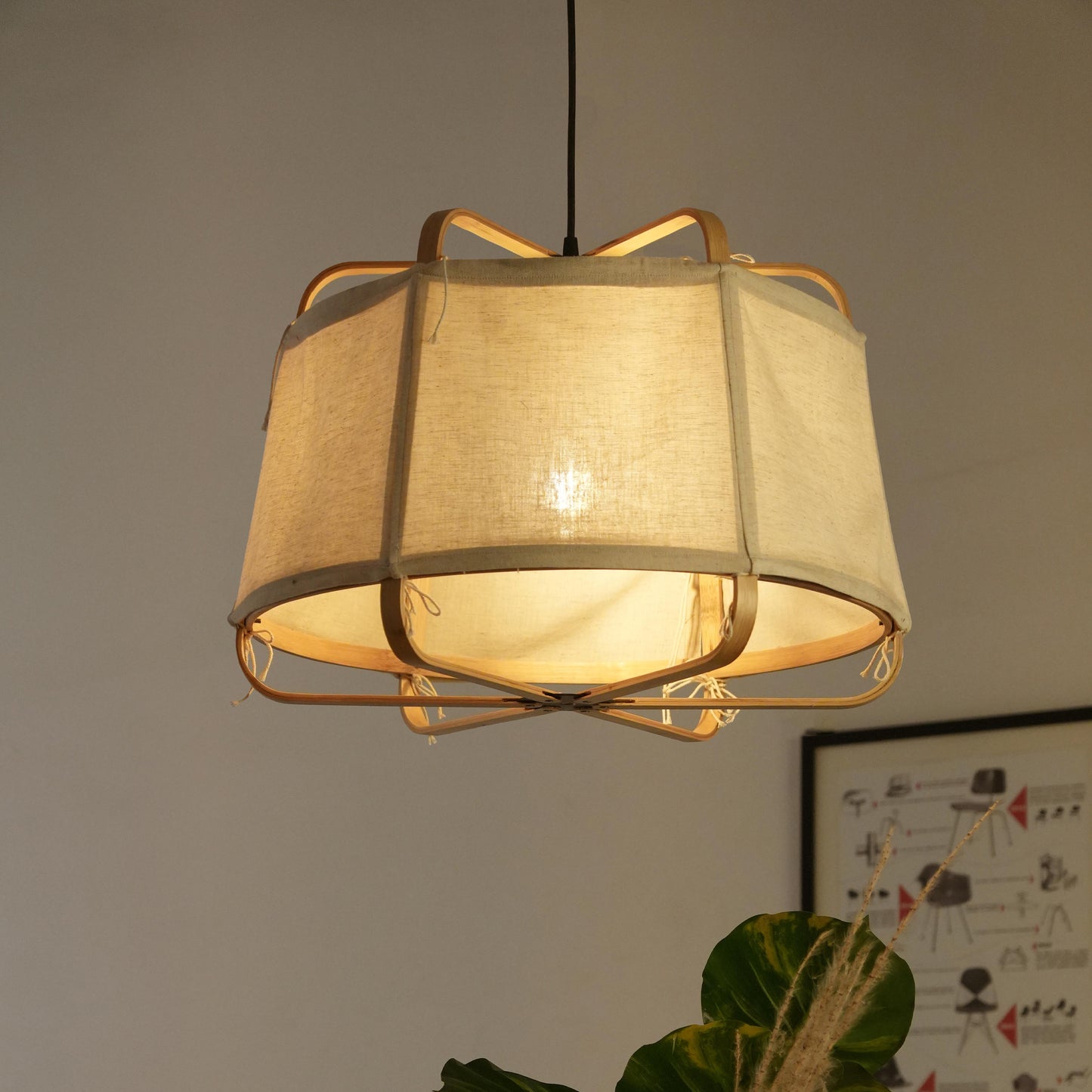 Ares Fabric Pendant Lamp Juniper: Bamboo Fabric Handmade Lamp Boho Restaurants Decor
