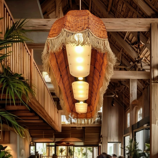 Aster Linear Lamp: Designer Bamboo Chandelier | Handmade Cafe Lighting [2m/6.5ft(L) | 4m/13ft(L) | 6m/20ft (L)]