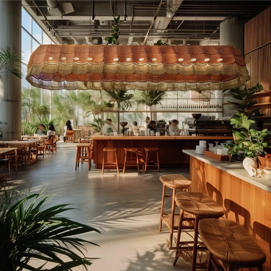 Aster Linear Lamp: Designer Bamboo Chandelier | Handmade Cafe Lighting [2m/6.5ft(L) | 4m/13ft(L) | 6m/20ft (L)]