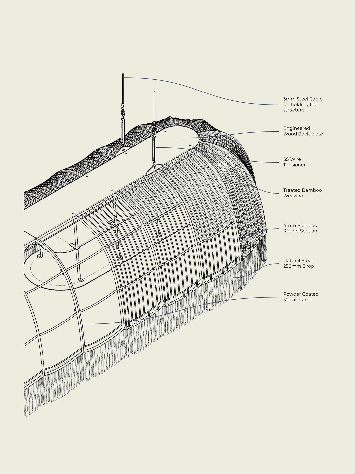 Aster Linear Lamp: Designer Bamboo Chandelier | Handmade Cafe Lighting [2m/6.5ft(L) | 4m/13ft(L) | 6m/20ft (L)]