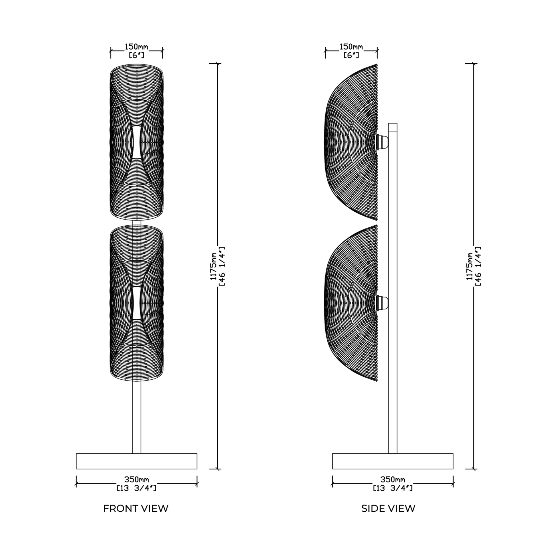 Ooas Duo Floor Lamp: Award-Winning Japandi Handmade Lighting Decor Living Room [15cm/6in(W) x 35cm/14in(Dia) X 117.5cm/46in(H)]-Mianzi