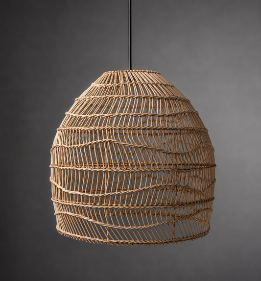 Mianzi Crator Pendant Lamp: Rattan Cane Handmade Lamp Boho Restaurants Decor
