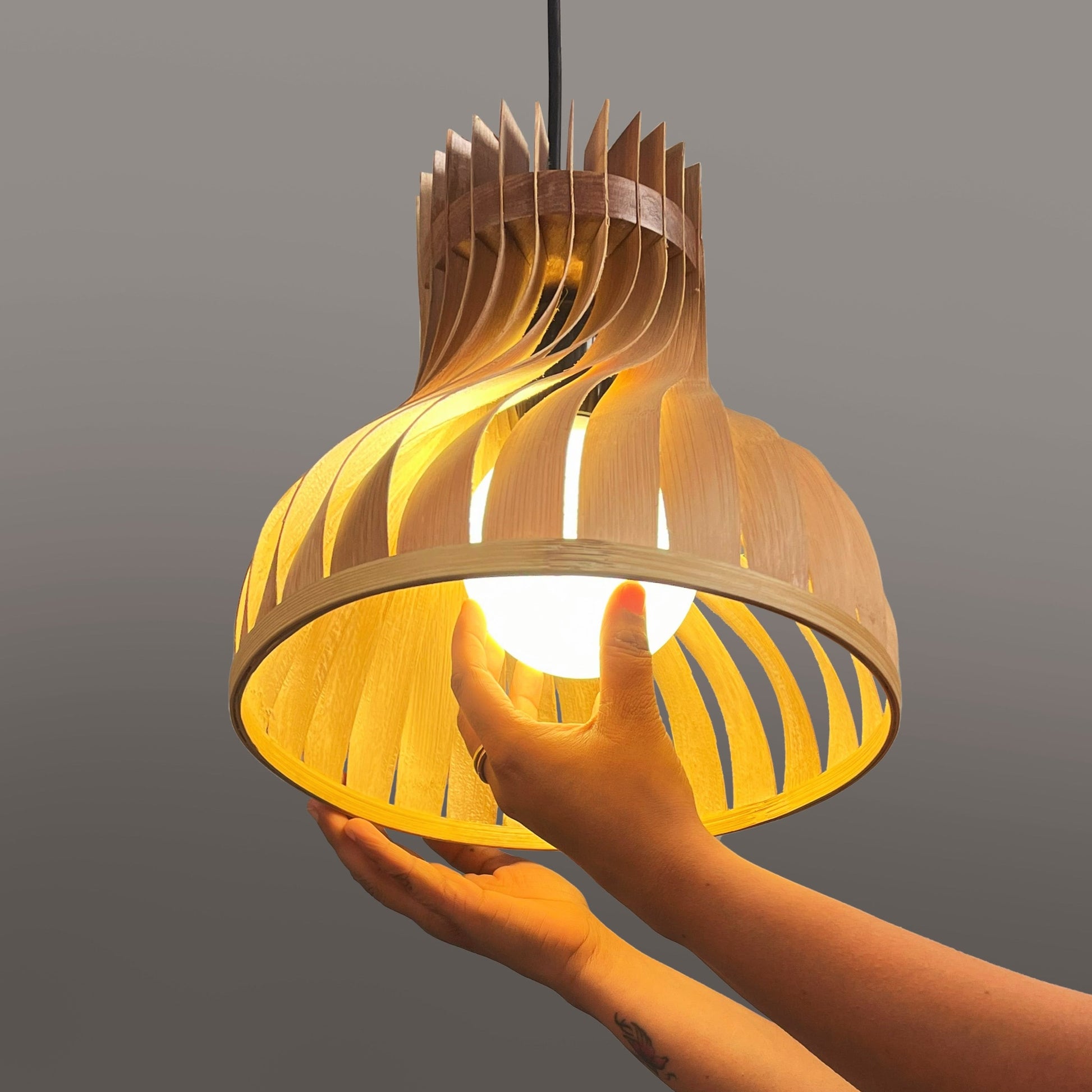 Dune Pendant Lamp: Designer Bamboo Hanging Lamps | Japandi Cafe Lighting, Restaurants Decor [25cm/10in, 35cm/14in Dia]-Mianzi