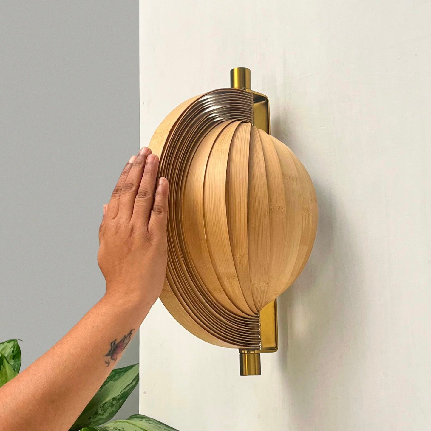 Seashell- Designer Bamboo Wall Lamp, Unique Wall Light Sconce for Home Restaurants and Offices 12in/30cm Dia