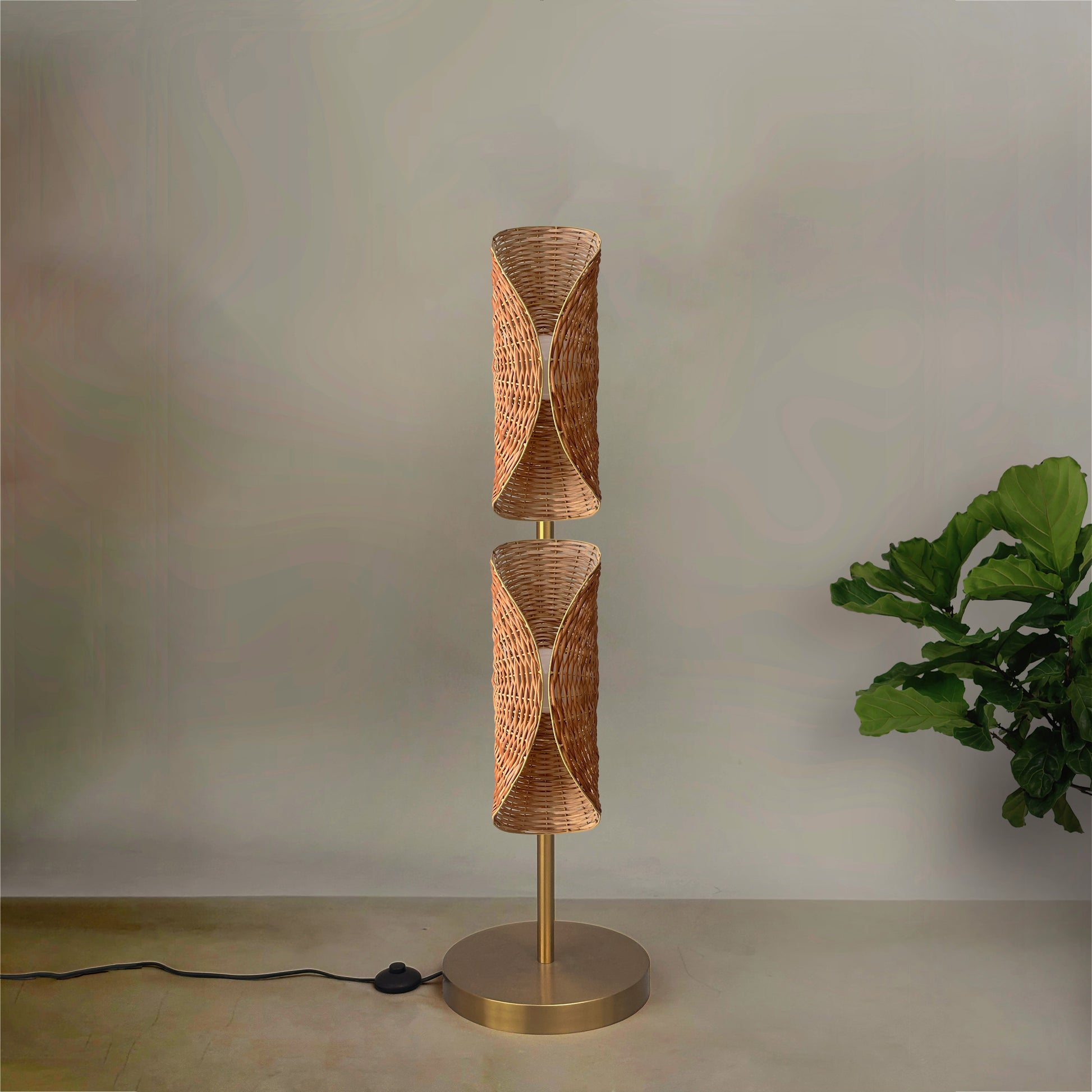 Ooas Duo Floor Lamp: Award-Winning Japandi Handmade Lighting Decor Living Room [15cm/6in(W) x 35cm/14in(Dia) X 117.5cm/46in(H)]-Mianzi