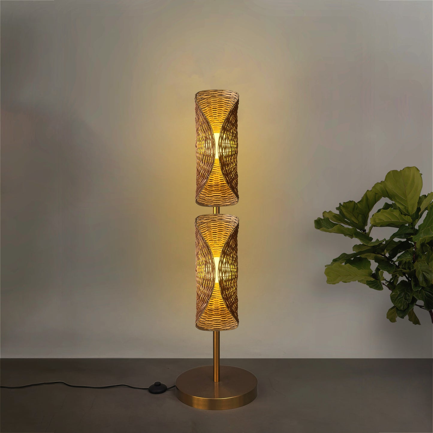Ooas Duo Floor Lamp: Award-Winning Japandi Handmade Lighting Decor Living Room [15cm/6in(W) x 35cm/14in(Dia) X 117.5cm/46in(H)]-Mianzi