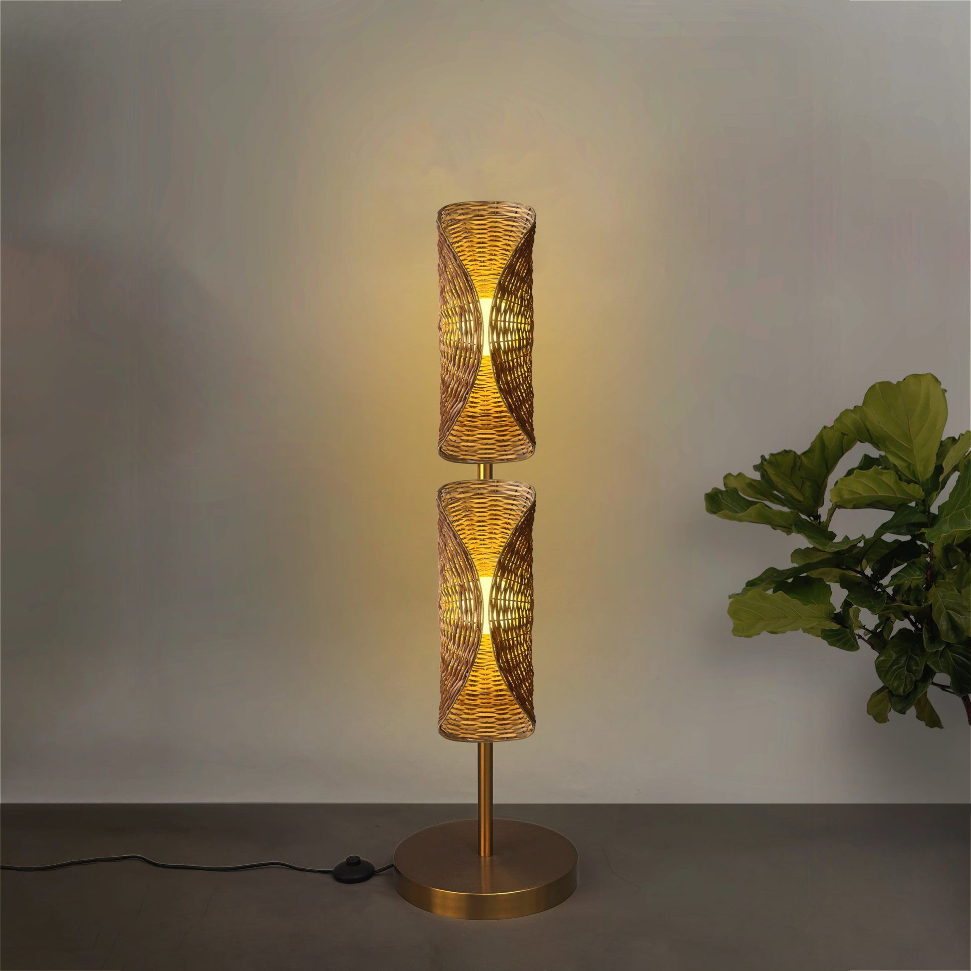 Ooas Duo Floor Lamp: Award-Winning Japandi Handmade Lighting Decor Living Room [15cm/6in(W) x 35cm/14in(Dia) X 117.5cm/46in(H)]-Mianzi