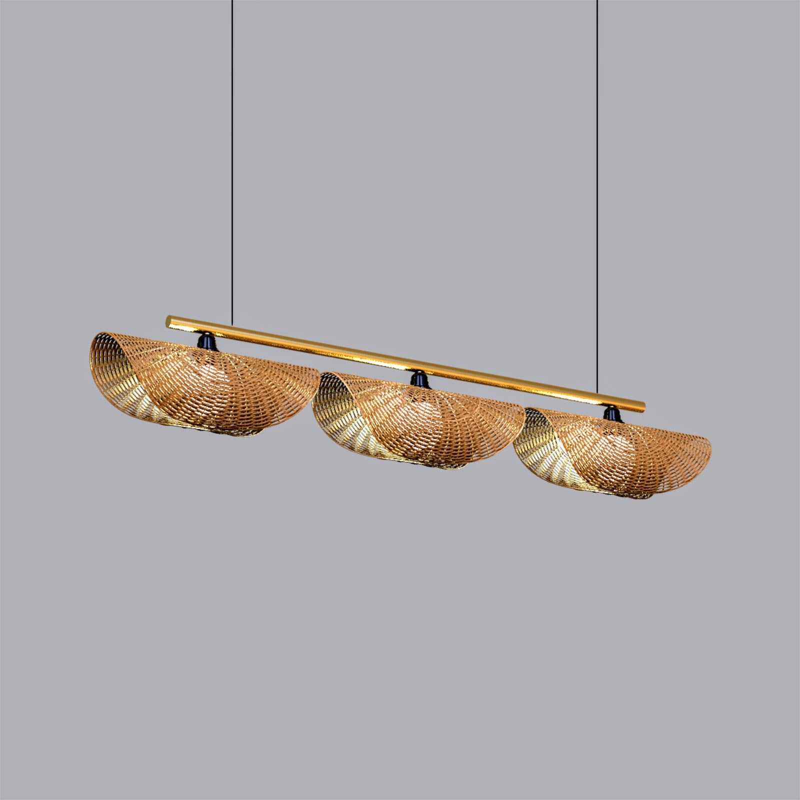 Ooas Linear Pendant Lamp: Japandi Hanging Lamp Handmade Chandelier Cafe Lighting [145cm/57in(L) x 21cm/8.2in(H)]-Mianzi