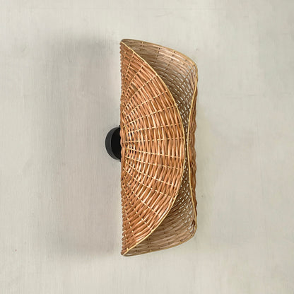 Ooas Wall Lamp: Designer Willow Wicker Wall Light Sconce for Home Restaurants and Offices [15cm/6in(W) X 45cm/18in(H) X 15cm/6in(D)]-Mianzi
