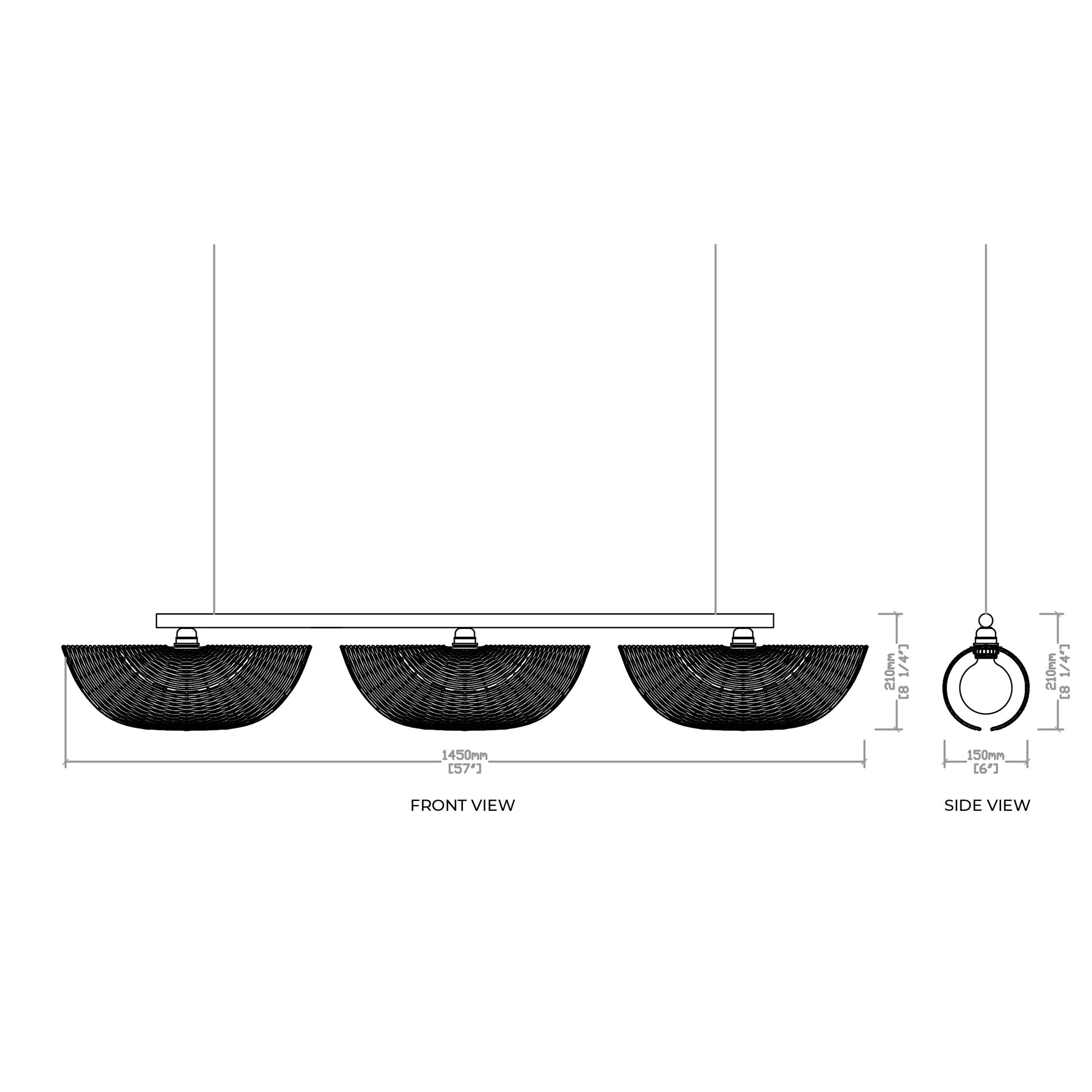 Ooas Linear Pendant Lamp: Japandi Hanging Lamp Handmade Chandelier Cafe Lighting [145cm/57in(L) x 21cm/8.2in(H)]-Mianzi