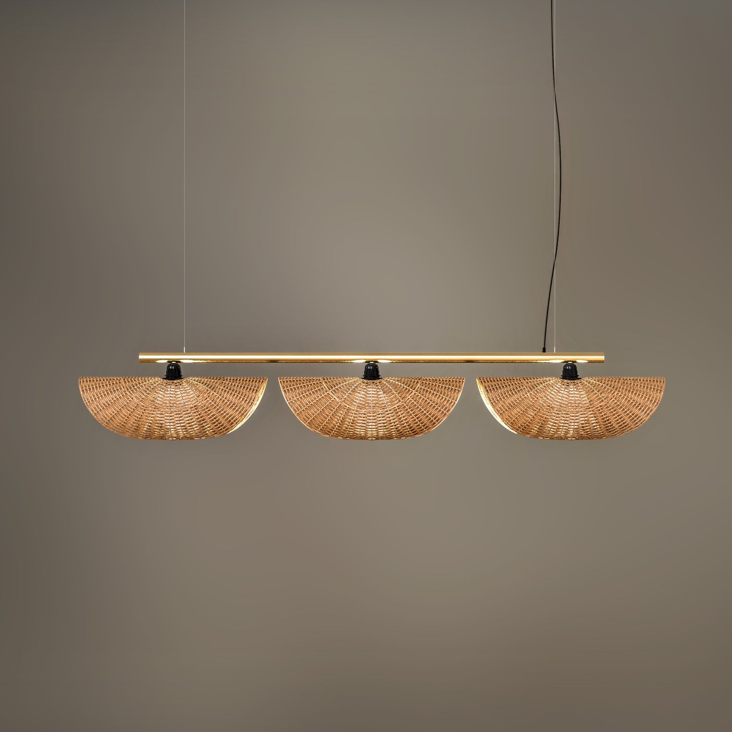 Ooas Linear Pendant Lamp: Japandi Hanging Lamp Handmade Chandelier Cafe Lighting [145cm/57in(L) x 21cm/8.2in(H)]-Mianzi