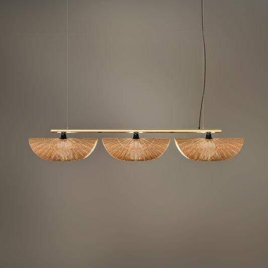 Ooas Linear Pendant Lamp: Japandi Hanging Lamp Handmade Chandelier Cafe Lighting [145cm/57in(L) x 21cm/8.2in(H)]-Mianzi