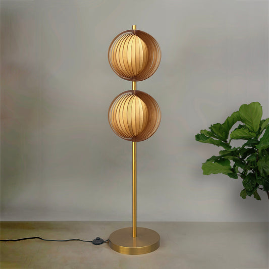 Seashell Duo Floor Lamp: Award-Winning Bamboo Floor Lamp | Handmade Lighting Decor [30cm/12in(Shade Dia) X 35cm/14in(Pedestal Dia) X 137cm/54in(H)]-Mianzi