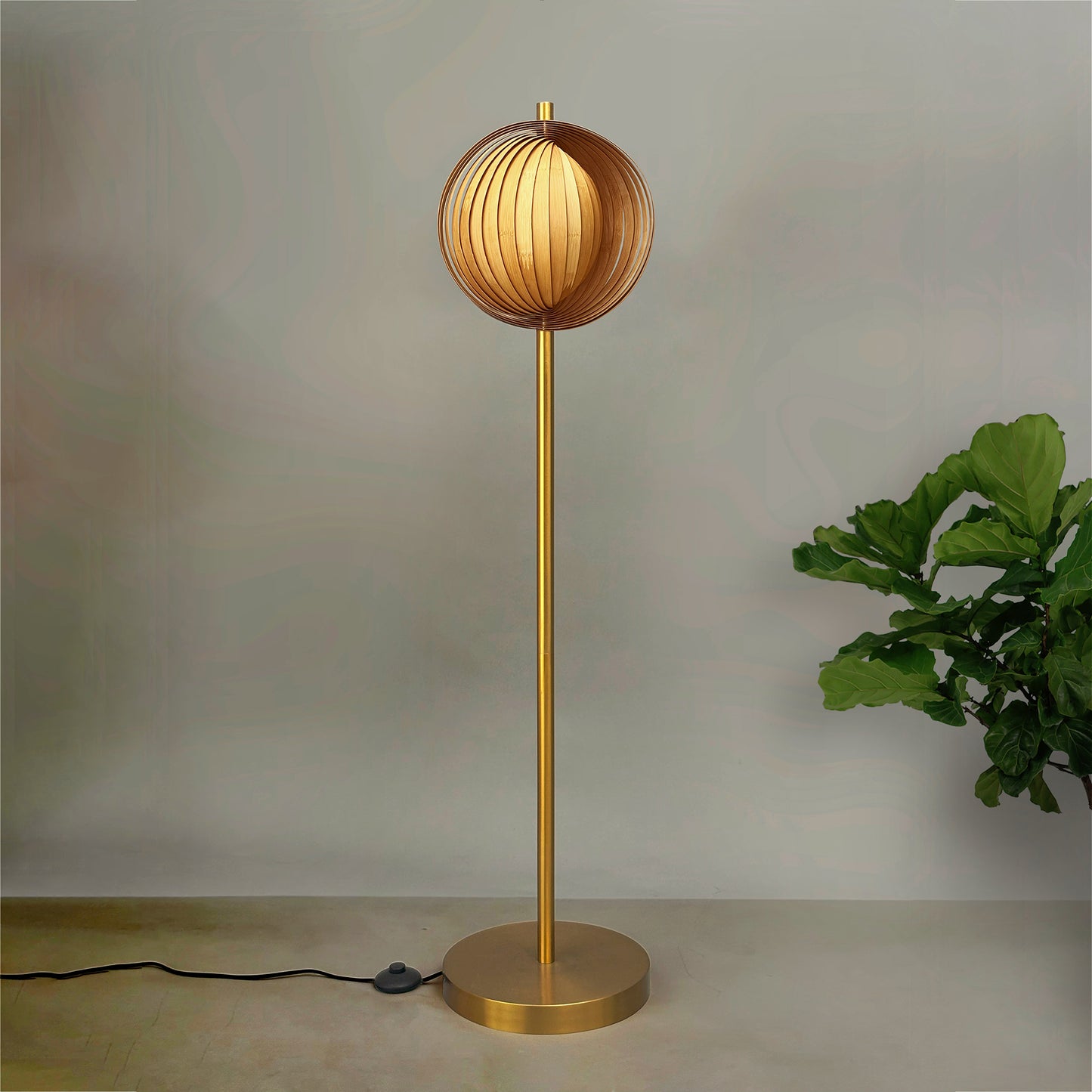 Seashell Sol Floor Lamp: Award-Winning Bamboo Floor Lamp | Japandi Handmade Lighting Decor [30cm/12in(Shade Dia) X 35cm/14in(Pedestal Dia) X 130cm/51in(H)]-Mianzi