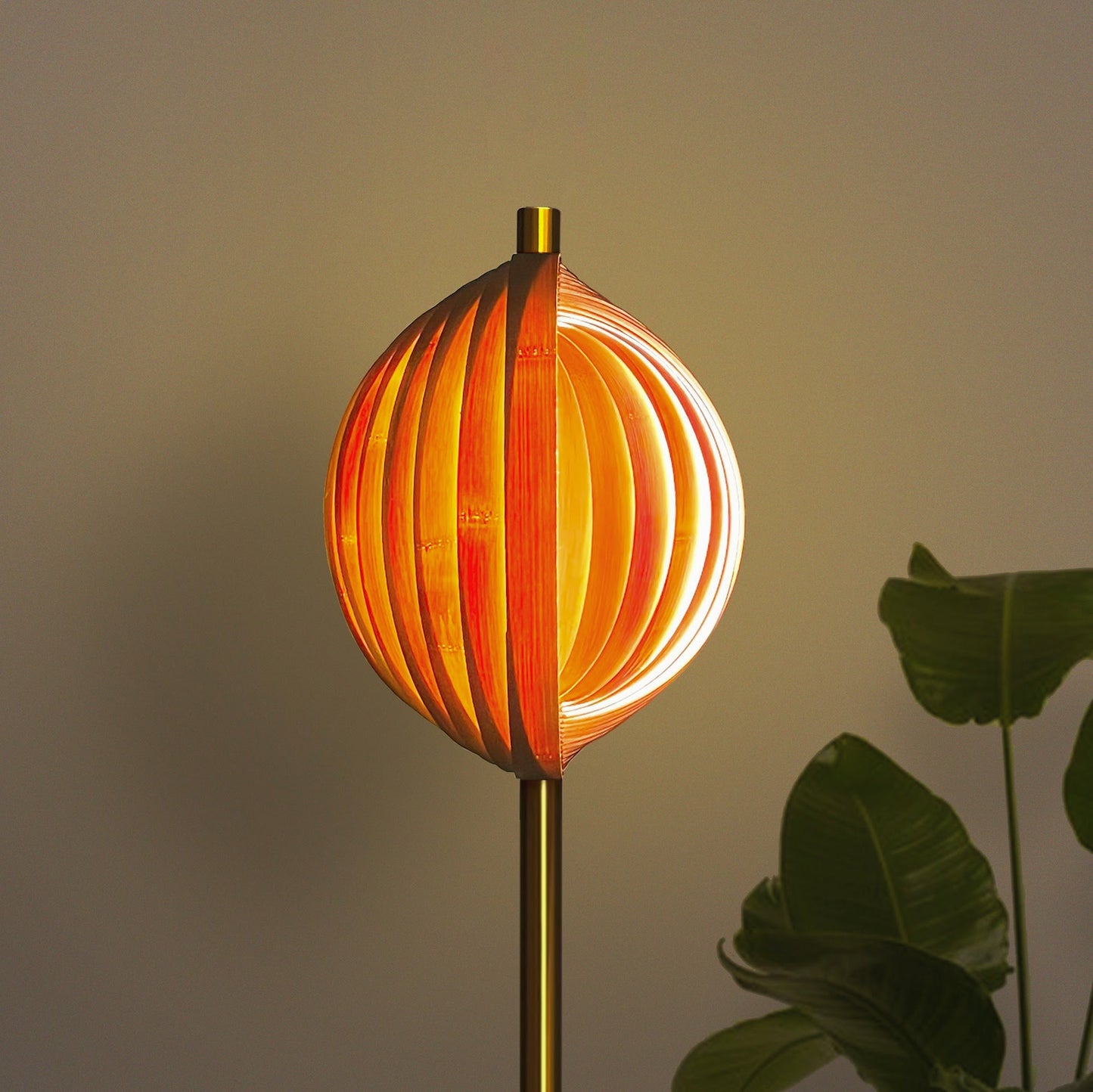 Seashell Sol Floor Lamp: Award-Winning Bamboo Floor Lamp | Japandi Handmade Lighting Decor [30cm/12in(Shade Dia) X 35cm/14in(Pedestal Dia) X 130cm/51in(H)]-Mianzi