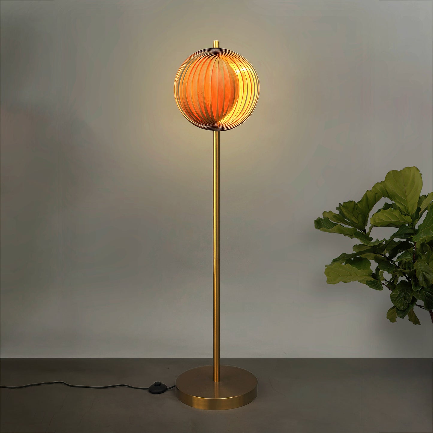 Seashell Sol Floor Lamp: Award-Winning Bamboo Floor Lamp | Japandi Handmade Lighting Decor [30cm/12in(Shade Dia) X 35cm/14in(Pedestal Dia) X 130cm/51in(H)]-Mianzi