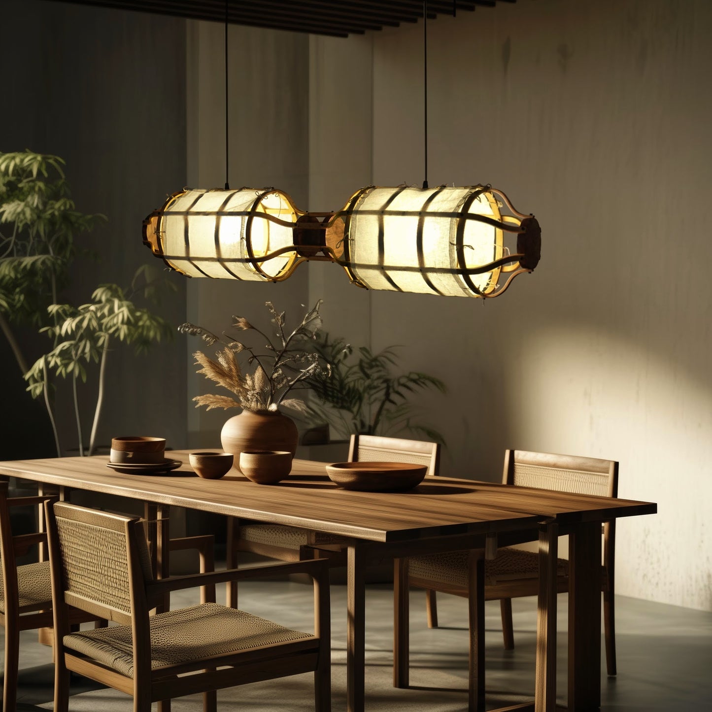 Sirius Linear Pendant Lamp: Japandi Hanging Lamp Handmade Chandelier Cafe Lighting [42cm(L) X 8cm(H)]