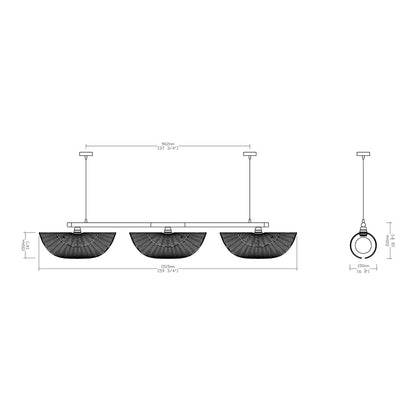 Ooas Linear Pendant Lamp: Japandi Hanging Lamp Handmade Chandelier Cafe Lighting [145cm/57in(L) x 21cm/8.2in(H)]