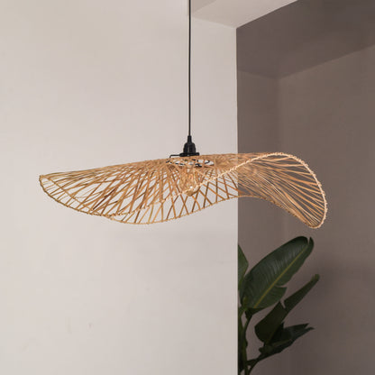 Swirl Pendant Lamp: Hanging Cane Chandelier | Handmade Cafe Lighting Restaurants Decor [45cm/18in, 60cm/24in, 90cm/36in Dia]-Mianzi