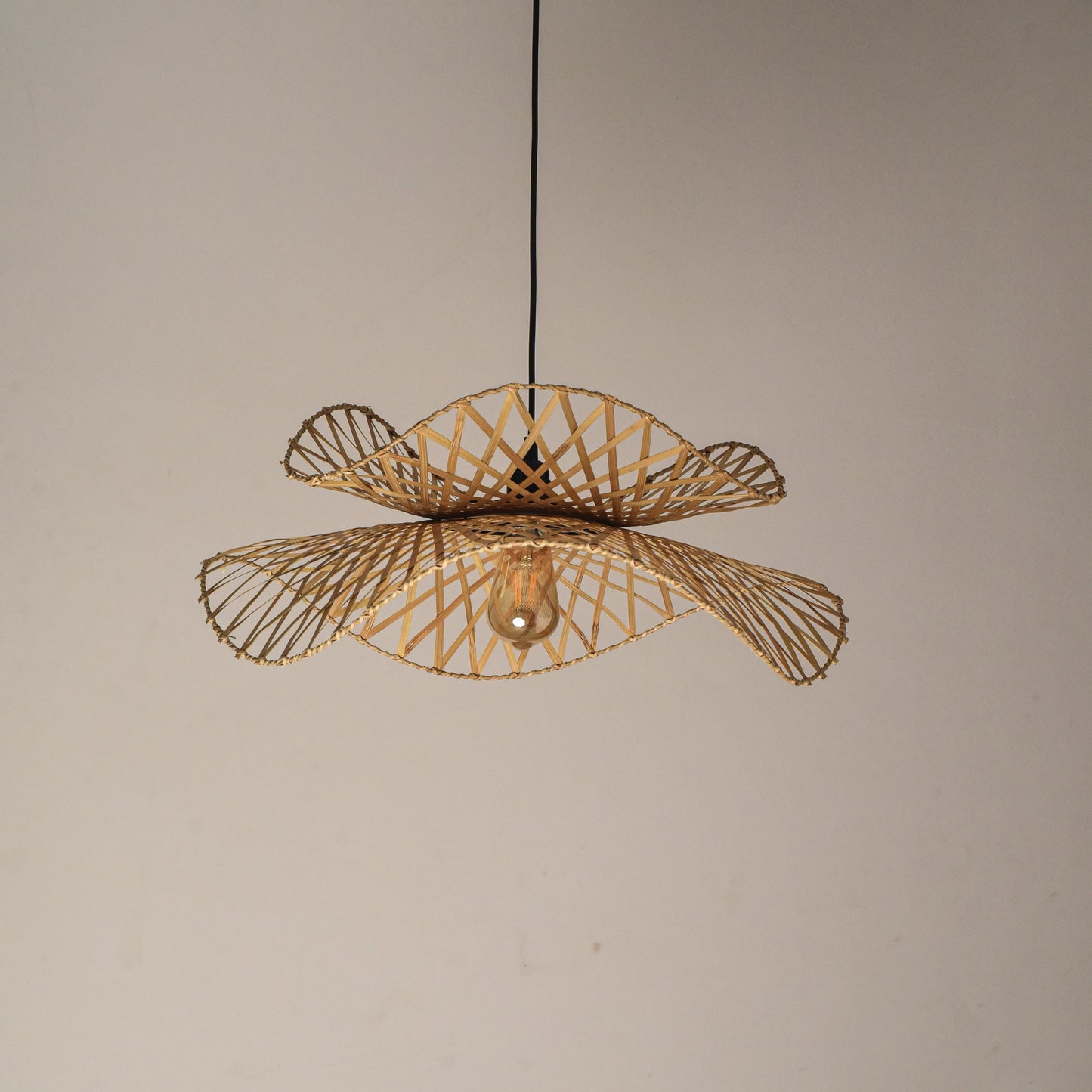 Swirl Bloom- Designer Bamboo Pendant Hanging Lamp Cane Chandelier Japandi Handmade Cafe Lighting Restaurants Decor Living Room