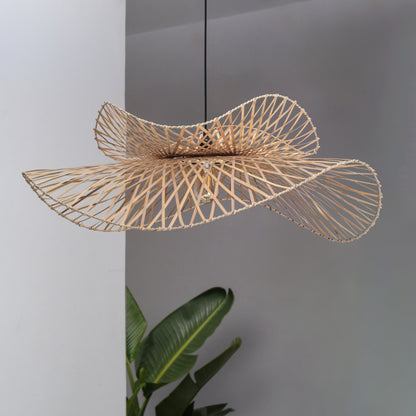 Swirl Bloom- Designer Bamboo Pendant Hanging Lamp Cane Chandelier Japandi Handmade Cafe Lighting Restaurants Decor Living Room