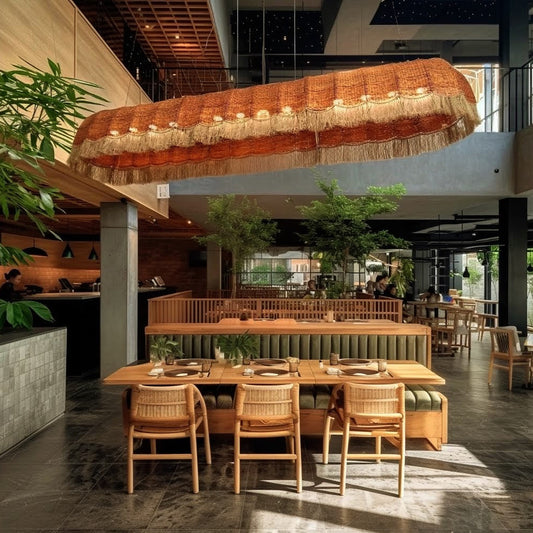 Aster Linear Lamp: Designer Bamboo Chandelier | Handmade Cafe Lighting [6.56/200cm ft | 13.12/400cm ft | 19.7ft/600cm Length]